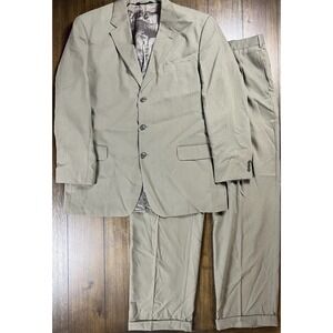 Jos. A. Bank Mens 42L 46L Tan 100% Wool 3-Button Pleated Cuffed Two Piece Suit